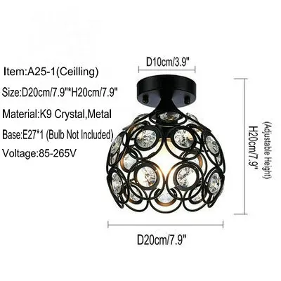 Современные хрустальные железные подвесные светильники, скандинавский светодиодный подвесной светильник, черная лампа E27 220 в 110 В для декора кухни, спальни, домашнего освещения - Цвет корпуса: Ceiling Light