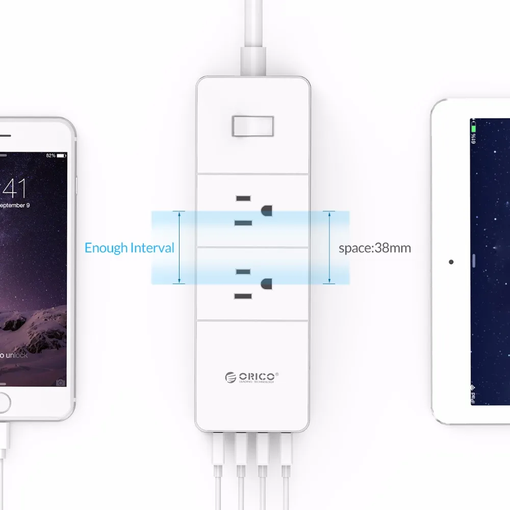 ORICO 4 USB розетка с 3AC 2AC розетка US переходник-стабилизатор напряжения розетка Умная Электронная полоса Макс 1250 Вт