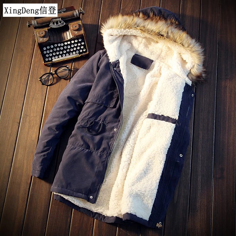 XingDeng мужские пальто Зимние Повседневные мужские нарядные Топы мужской тонкий жакет утолщенная меховая верхняя одежда с капюшоном теплое пальто верхняя брендовая одежда
