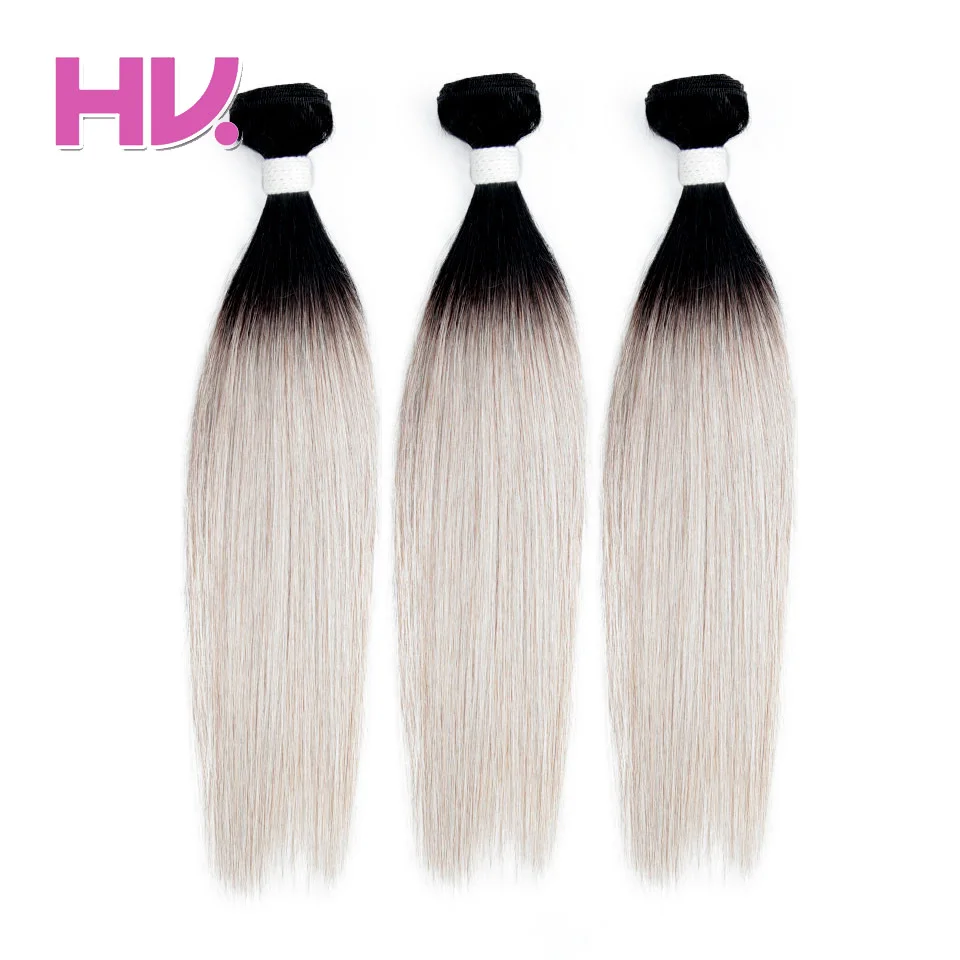 Hair Villa Remy Brazilian Straight Human Hair 3 Bundles OT Silver Grey