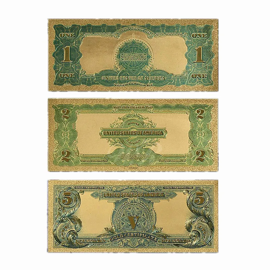 Красочные банкноты США 1899 $1 $2 $5 Долларовые купюры банкнотной в 24 каратное Золотое