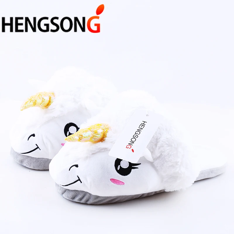 HENGSONG/зимние теплые домашние тапочки плюшевые с единорогом для взрослых милые