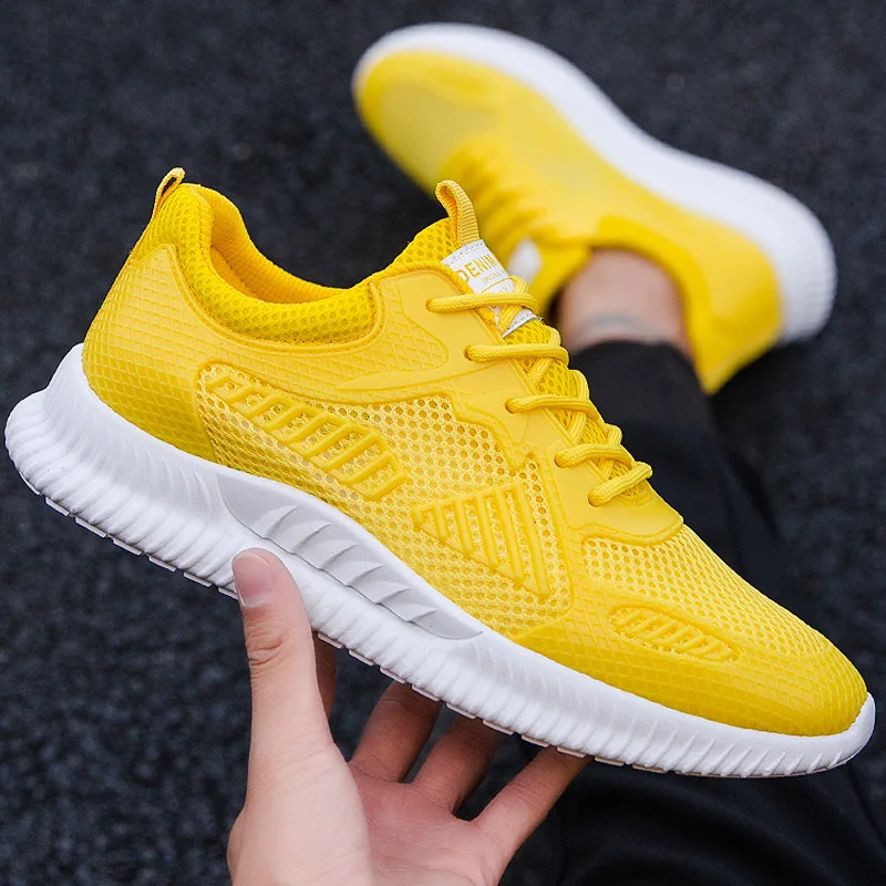 

Yellow Knit Mesh High Quality Men Shoes Designer Breathable 2019 Fashion Luxury Brand Casual Sneakers