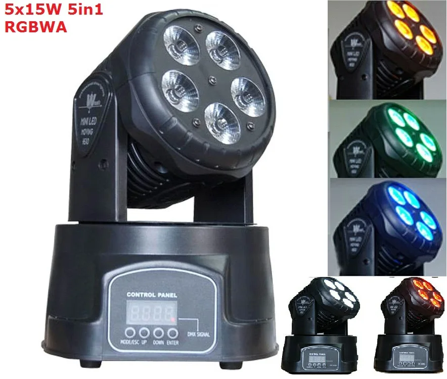 

2pcs/Lot 5x15W 5in1 RGBWA LED Moving Head Beam Spot DJ Party Stage Show Lights 120W High Power Mini Wash Lamp Free ship by DHL