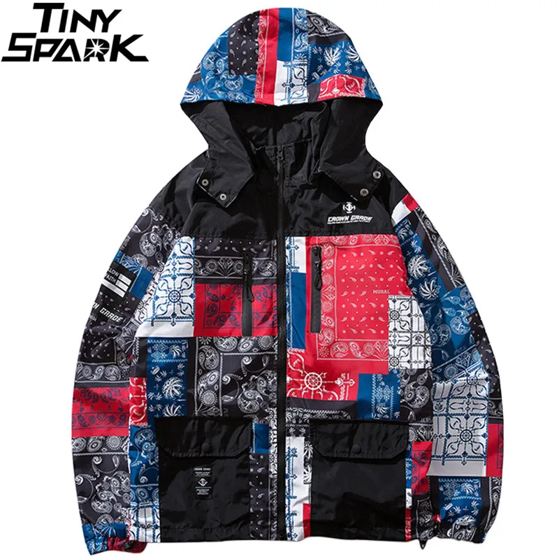 Harajuku Jacket Retro Pattern Men Hip Hop Streetwear Hooded Jacket Windbreaker Spring 2019 Color Block Track Jacket Coat Hoodie Harajuku Jacket Retro Pattern Men Hip Hop Streetwear Hooded Jacket Windbreaker Spring 2019 Color Block Track Jacket Coat Hoodie