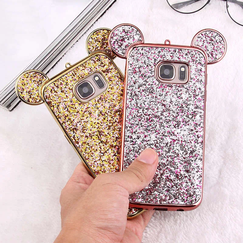 3D Minnie Mickey Mouse Ears Case For Samsung Galaxy S10 S9 S8 Plus S7 S6 Edge Lite Soft Bling Glitter Cover Phone Bags Coque |
