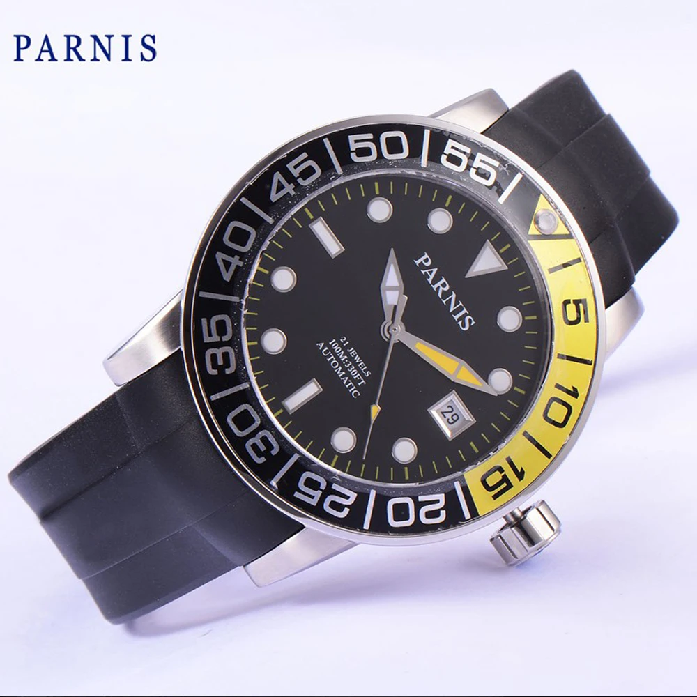 

Parnis 42mm black dial Sapphire glass date Miyota automatic mens watch
