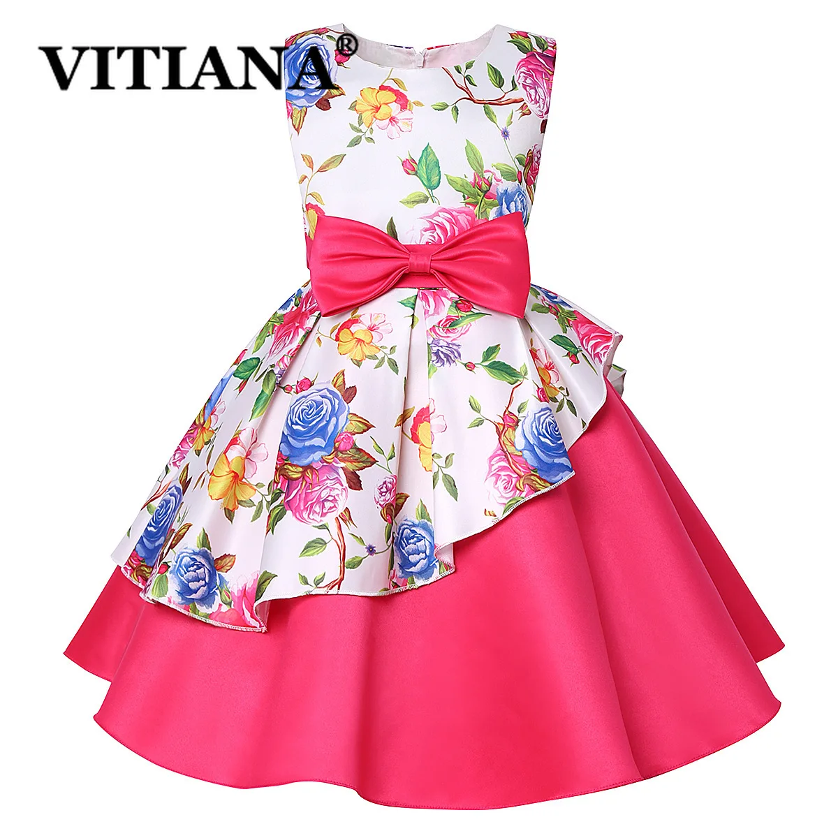 

Girls Birthday Cute Pleated Dresses Children Summer 2019 Red Sleeveless Flower Bow Princess Dress Baby Party Costume 3-8 Years
