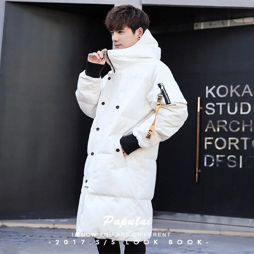 

2017 winter men down jacket long design loose style male down coat BLACK WHITE M L XL XXL