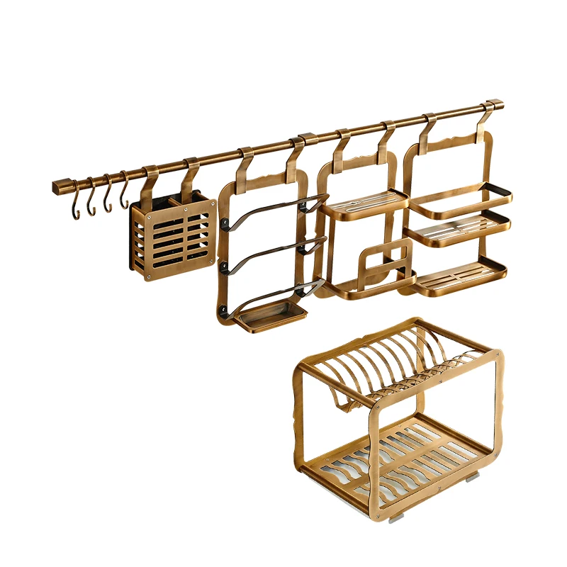  Free punching antique kitchen space aluminum rack wall hanging knife seasoning pot lid storage rack - 32920439306