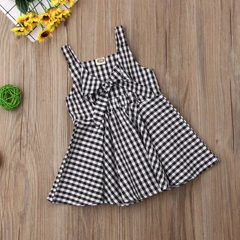 

Imcute Newest arrival Newborn Cute Kids Baby Girls Plaid Bowknot Sleeveless Princess Party Pageant Wedding Tutu Dress Clothes