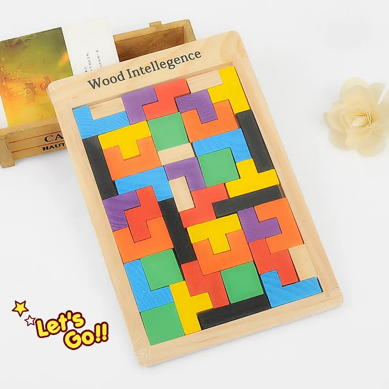 ColorY1ul Wooden Tetris Puzzle Tangram Brain Teaser Puzzle Toys Educational FT 