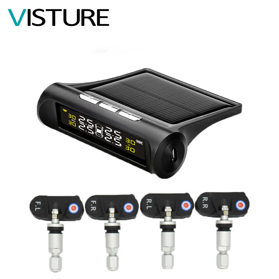 

100 pcs Per Lot Solar Power TPMS Car Tire Pressure Alarm Monitor System 4 Internal Sensor Temperature Alarm Visture T06N