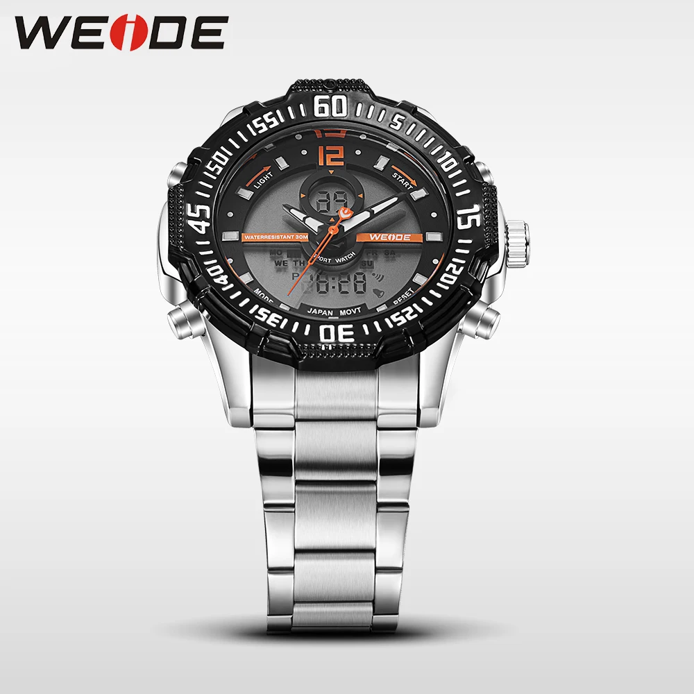 Weide luxury brand quartz sport relogio digital masculino watch stainless steel analog men automatic alarm clock water resistant