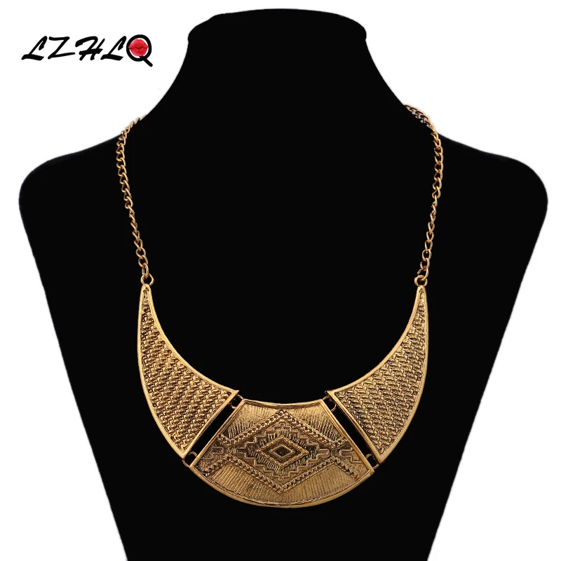 LZHLQ, золотое ожерелье в форме полумесяца, металлические резные винтажные ожерелья, подвески в богемном стиле, Женские Ювелирные изделия, колье для женщин