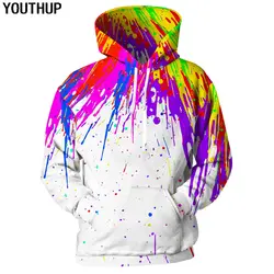 YOUTHUP 2018 3d толстовки Для мужчин всплеск Краски принтом Rainbow толстовки с капюшоном Для мужчин унисекс толстовки 3d пуловер Мода Повседневная