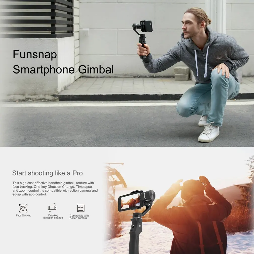 Захват funsnap смартфон Бесщеточный Стабилизатор Карманный 3-осевой карданный вал с зажим-переходник для двух Батарея для GOPRO/SJCAM спортивной экшн-камеры Xiaomi YI Камера