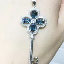 Ожерелье с натуральным сапфировым ключом, подвеска,, натуральный настоящий сапфир, серебро 925 пробы, 0.6ct* 6 шт, драгоценные камни# BL16090203