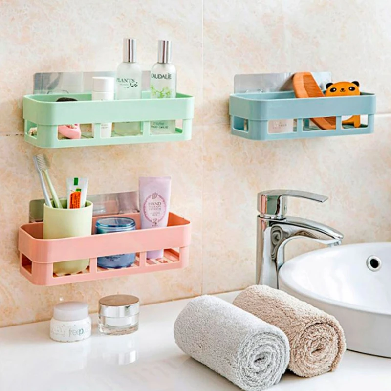 

Kitchen Bathroom Sticky Storage Shelf Organizer Corner Hanging Rack Basket Bath Storage Tools Sink Holder #20/17W