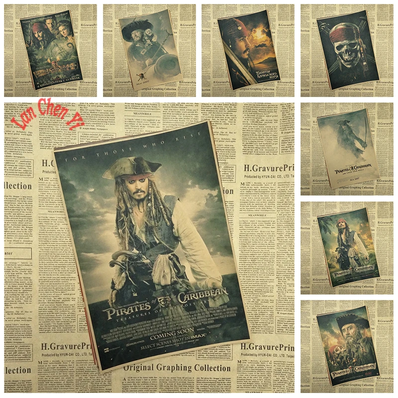 

Pirates of the Caribbean Captain Jack Sparrow Johnny Depp Poster retro bar decorative painting kraft paper