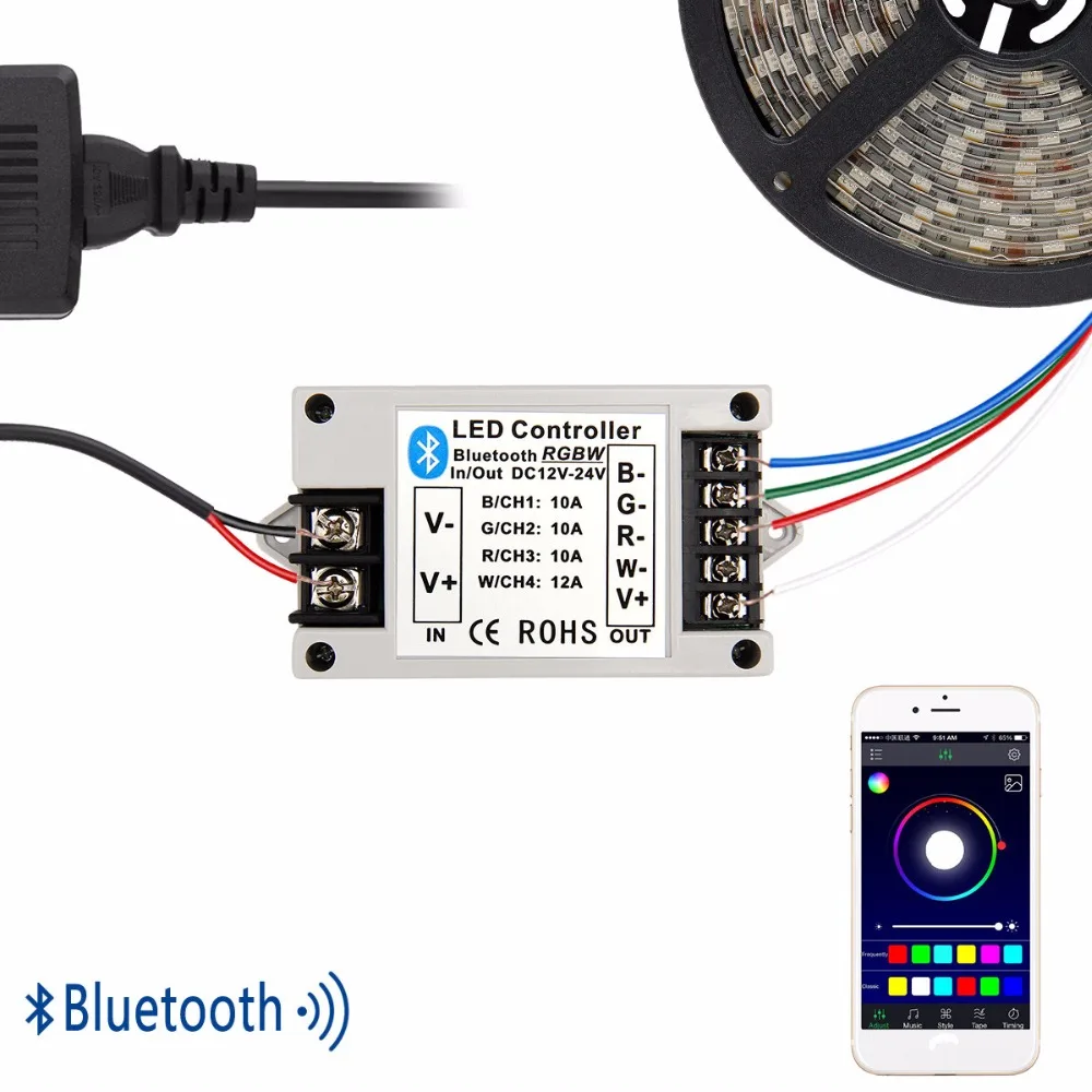 Беспроводной Bluetooth контроллер для RGBW/RGB Светодиодные ленты света DC 12V 24V
