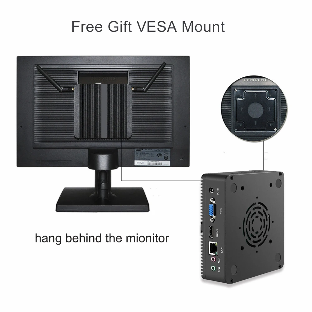 Esperanza Mini PC Core i5 4210Y Pentium 4405U Mini computadora 2955U PC sin ventilador de escritorio de Windows 10 VGA HDMI Wifi USB3.0