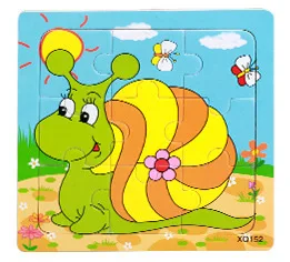 15*15 см деревянная головоломка срез Раннее детство развивающая игрушка для детей Пазлы 9 штук животных детские игрушки - Цвет: Snail