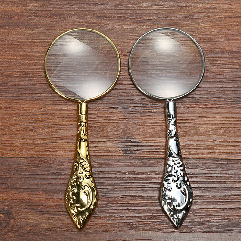 1X Metal Glass Magnifier European Delicate Pattern Handle Magnifying Glass Loupe Instrument Parts 13 * 4.5cm