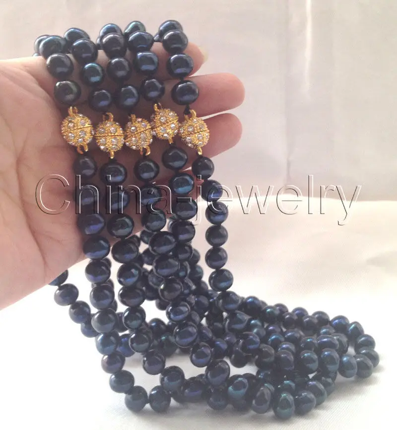 

FREE shipping>>>>Wholesale 5pieces 17" 10mm black round freshwater pearl necklace - magnet zircon new