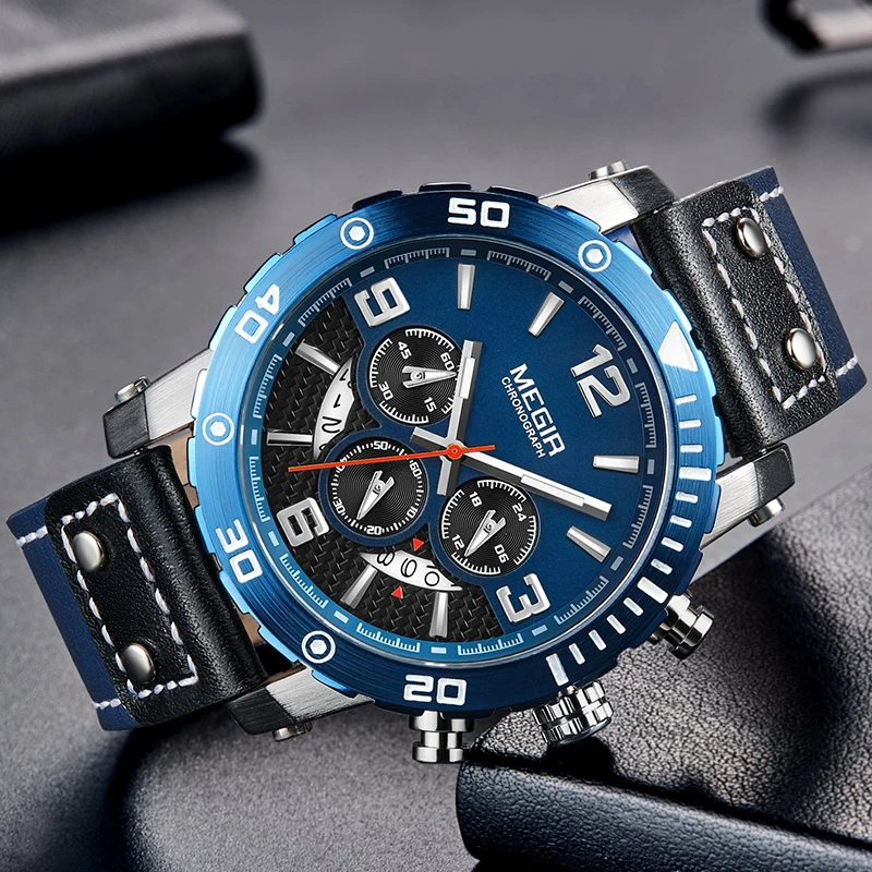 

Top Brand Creative Chronograph Sport Men Quartz Watch Leather Strap Army Wrist Watches Relogio Masculino