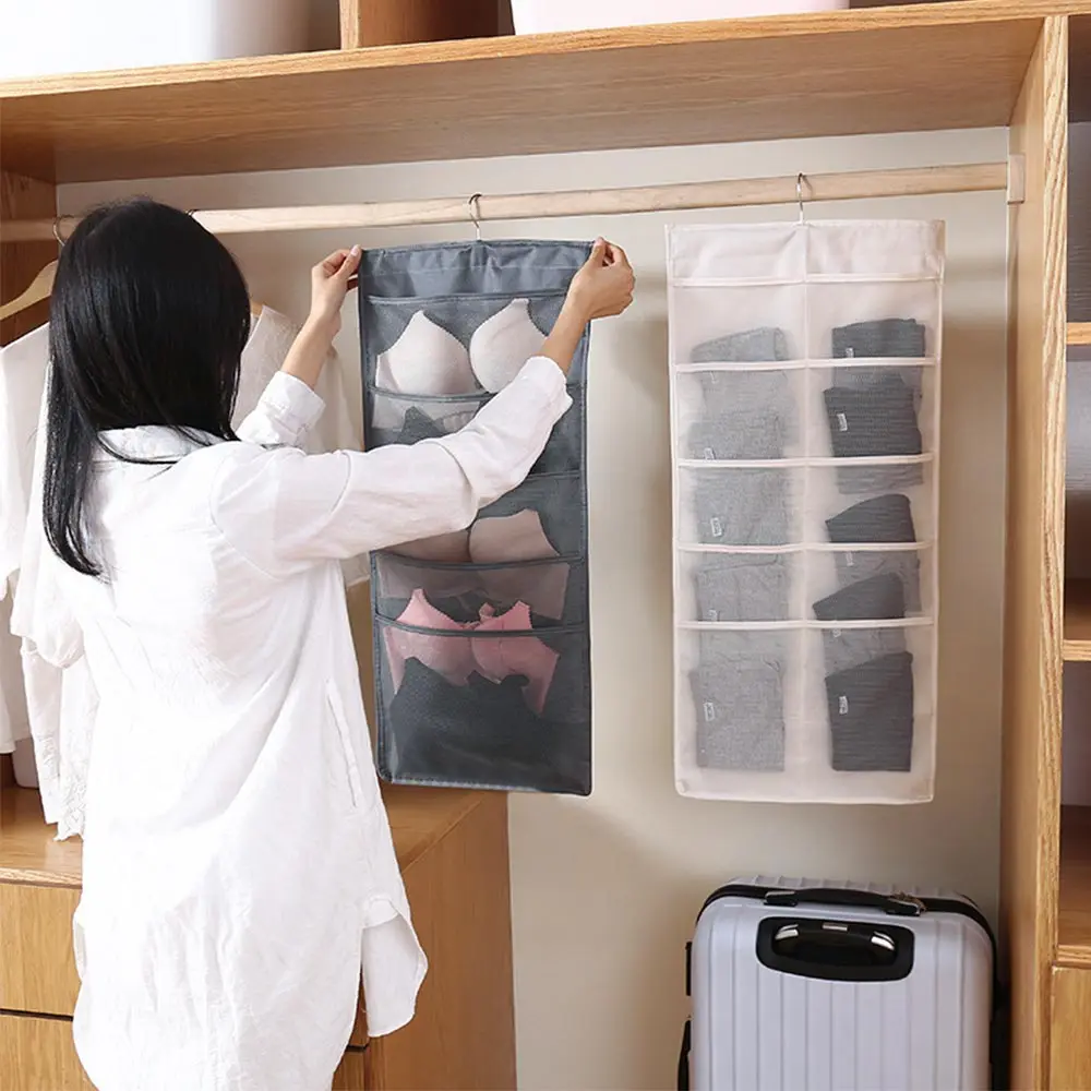 New wall hanging storage bag wardrobe organizer double side underwear bra socks sorting bag bedroom hanging storage pouch New wall hanging storage bag wardrobe organizer double side underwear bra socks sorting bag bedroom hanging storage pouch