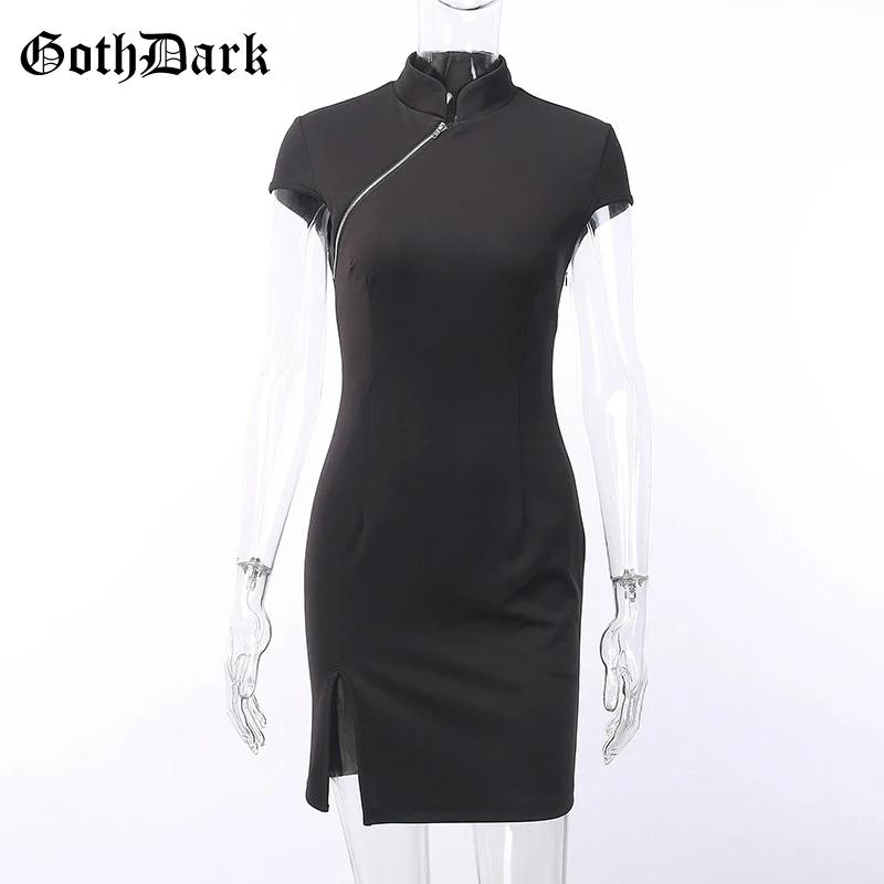 Goth Dark Vintage Grunge Gothic Women's Dress Zipper Punk Splice Black Autumn Fashion Dresses Fashion Elegant Patchwork - Цвет: black