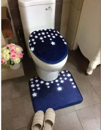 Темно-синий цвет, принт со звездами, коврик для туалета, u-образный ковер, коврик для ванной, впитывающий, противоскользящий, домашний декор