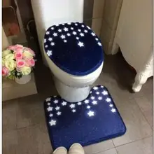 Темно-синий цвет, принт со звездами, коврик для туалета, u-образный ковер, коврик для ванной, впитывающий, противоскользящий, домашний декор