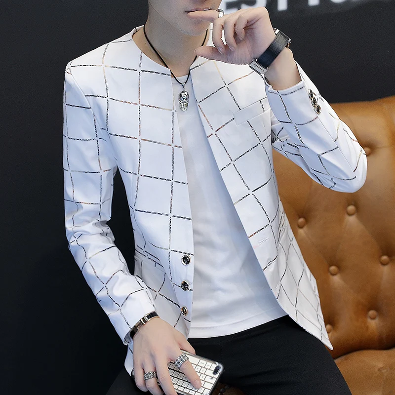 

HOCO 2019 men's suits the new grid tide thin collar blazer handsome cultivate one's morality