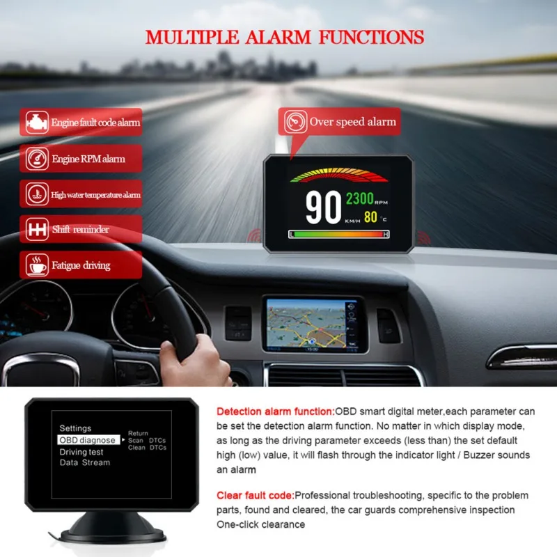 

P16 3 Inch LCD HUD obd2 Car Head Up Display Auto Intelligent On-Board Computer Car Speedometerhud Display Car Electronics