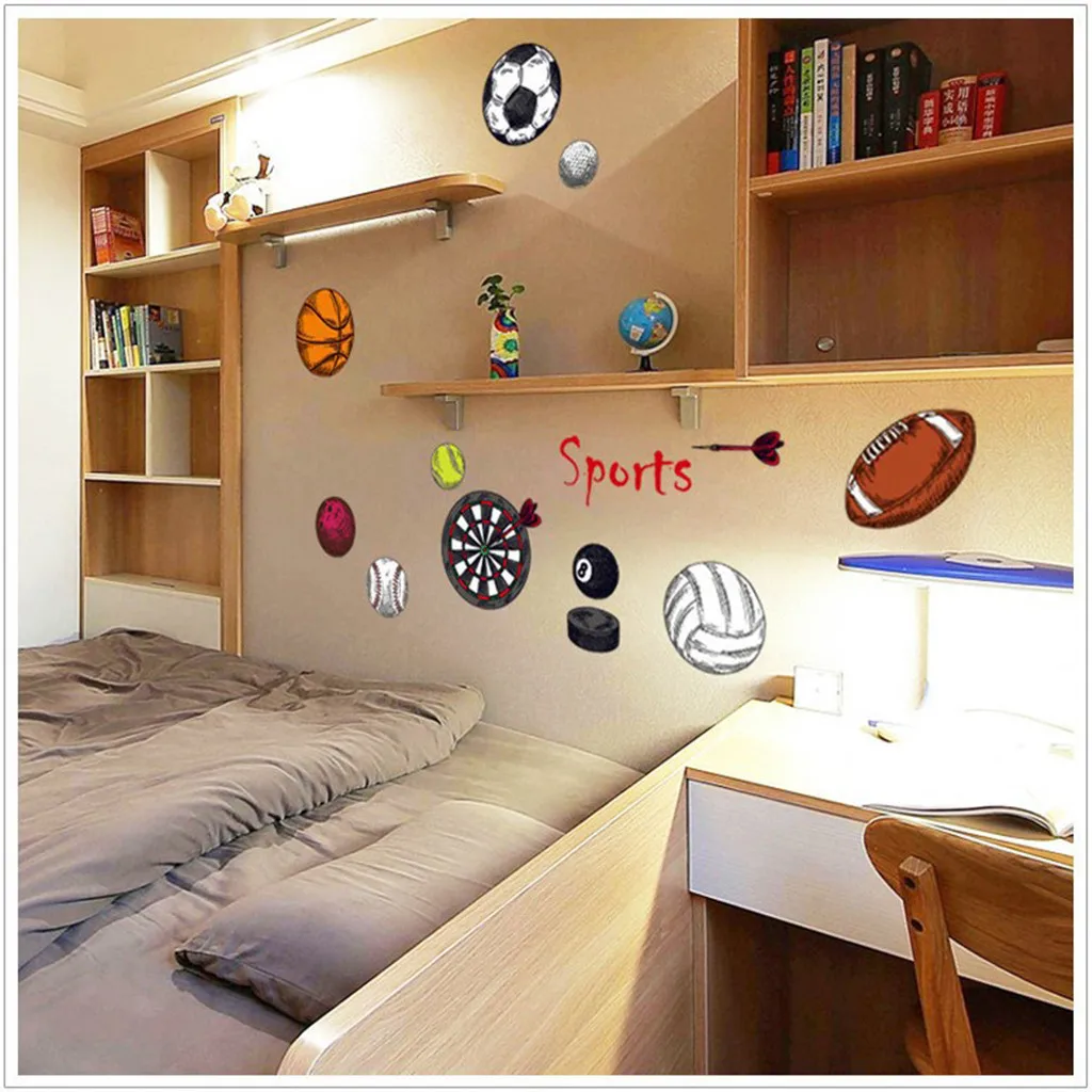 Настенный декор, спортивный стиль, баскетбольный футбол, съемная виниловая наклейка, художественная Фреска, домашний декор для гостиной, наклейка на стену#45