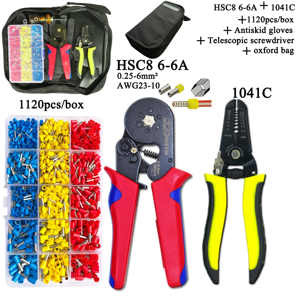 HSC8 Pliers Kit D2 Wire Cutting Tube Type Terminal Box Electrical Clamp Tool Red 6 6A 0.25 6mm2 Mini|Плоскогубцы| |