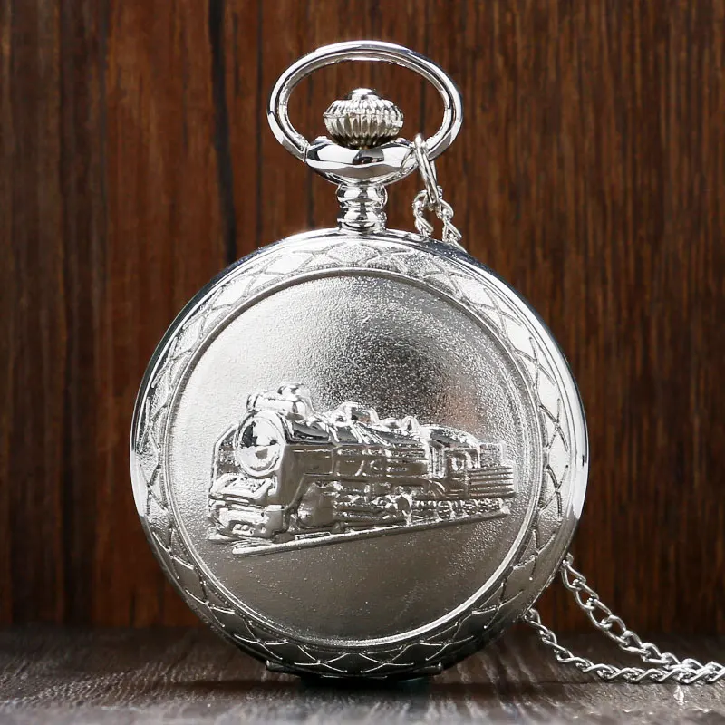 Luxury Silver Casual Railroad Train Design Quartz Fob&Pocket Watches