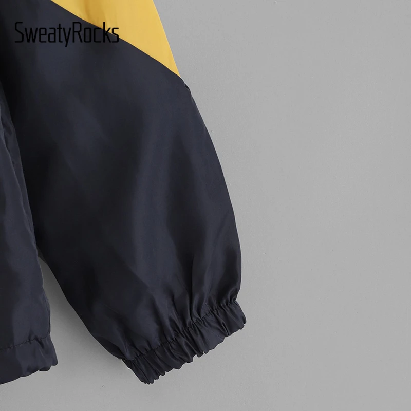 SweatyRocks عارضة اللون كتلة الرباط تنحنح مقنعين سترة سستة تصل طويلة الأكمام جاكيتات 2018 الخريف المرأة الرياضية قميص
