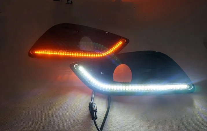 

eOsuns led drl daytime running light for Ford 2 2009 -2014 with Dynamic moving yellow turn signal