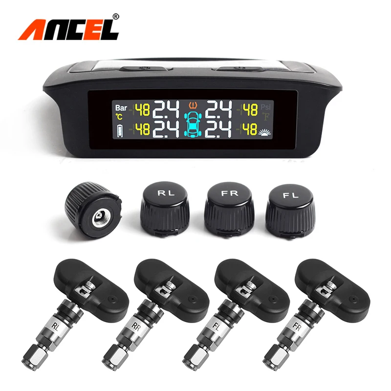 Ancel Car TPMS Tyre Pressure Monitoring System Solar System & USB 2-in-1 Wireless TPMS For Car Security Tyre Pressure Sensor