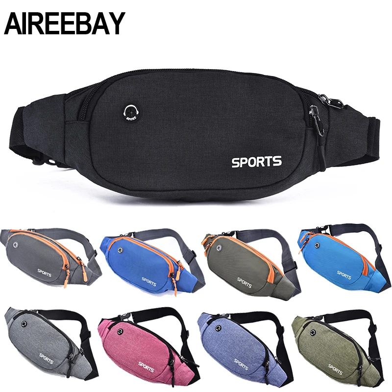 AIREEBAY النايلون الخصر حزمة الرجال النساء أزياء متعددة الوظائف حزمة مراوح بوم أكياس الورك حزام نقود السفر للهاتف المحمول حقيبة للجنسين