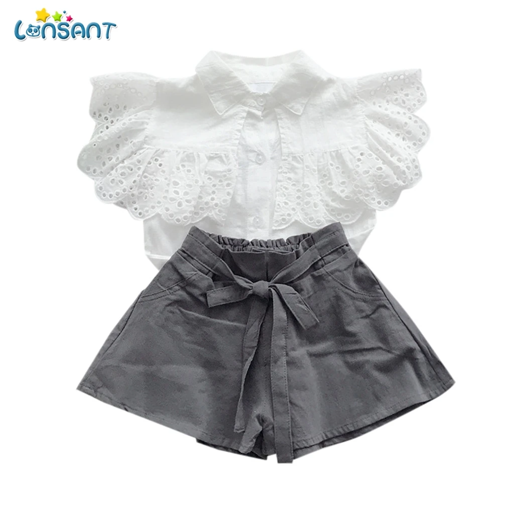 

LONSANT Cute Outfits Girls Toddler Kids Baby Girls Outfits Summer Clothes Hollow Shirt+ Bowknot Shorts Kids Baby Girls Outfits