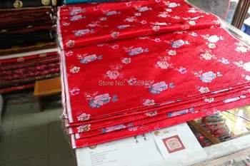 

chinese silk brocade fabric cheongsam cushion red back silver peony green leaf