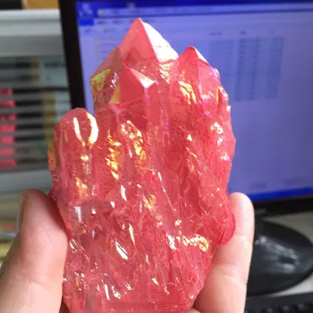 

D23(314g) Electroplating Green Healing aura Quartz Cluster Specimen Minerals Crystal Stone