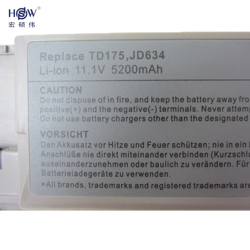 HSW Аккумулятор для ноутбука Dell Latitude D620 D630 D631 M2300 KD491 KD492 KD494 KD495 NT379 PC764 PC765 PD685 RD300 TC030