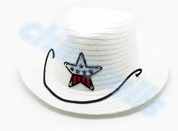 Детская летняя кепка со звездами для путешествий, 1 шт., солнцезащитная Кепка для внедорожников, западный ковбой, детский рыболовный пляжный козырек, уличный спортивный головной убор с широкими полями Strawhat - Цвет: Белый