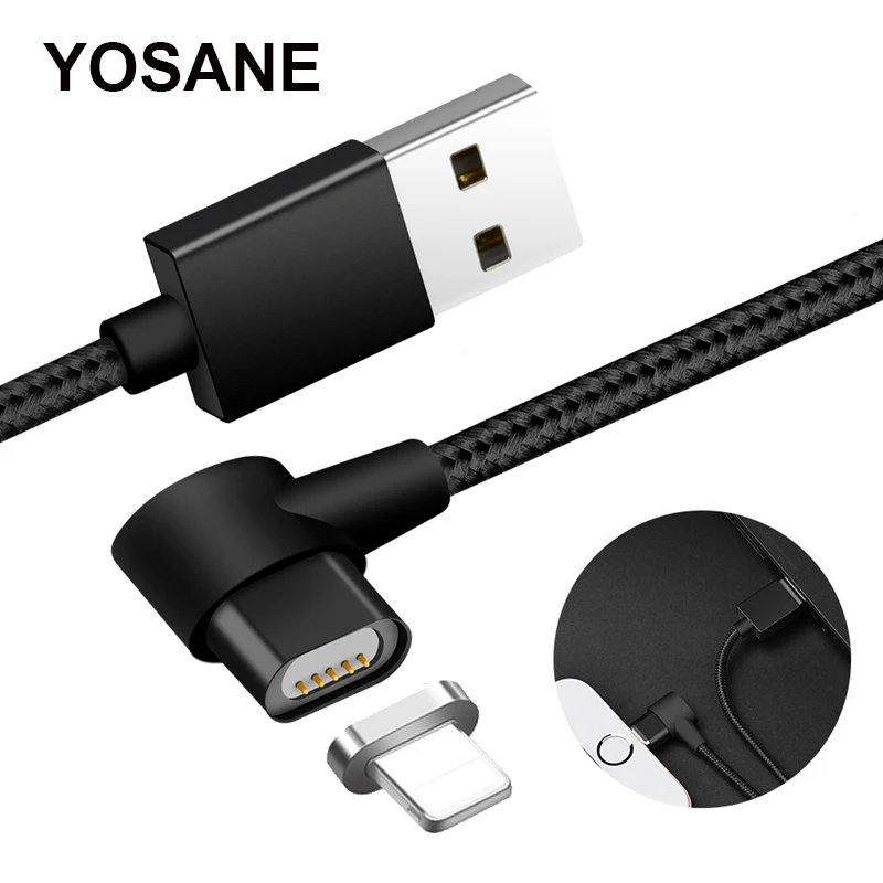 

90 Degree Magnetic Cable For iPhone X 8 7 6 Plus Fast Charging Wire USB Cable For iPhone 6 6s 5 5s ipad LED Magnet Charger Cord