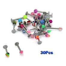 30 Ассорти 316 сталь акриловый шар Лабрет губы бар кольцо